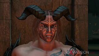 Огненный демон трахает молодую блондинку в зловещем замке. - порно видео