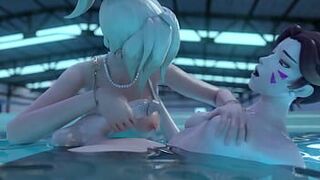 Анимация фута секс в воде - застенчивая девушка нежно трахает женщину - порно видео