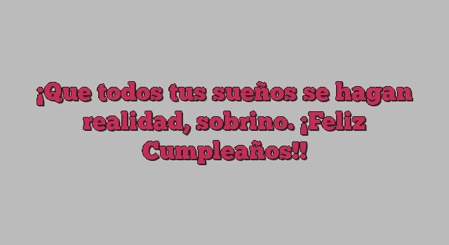 Que todos tus sueños se hagan realidad, sobrino. ¡Feliz Cumpleaños!